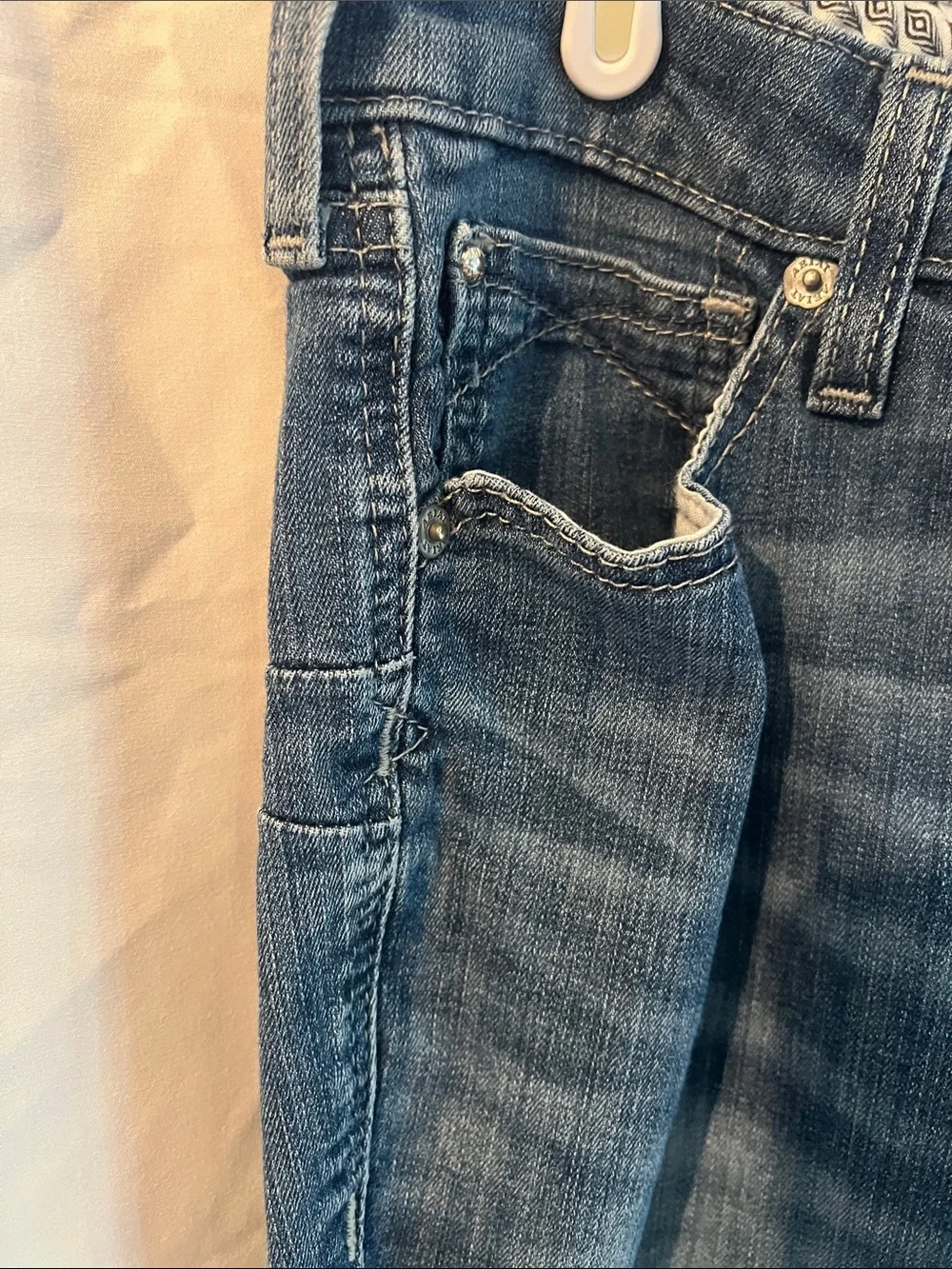 Ariat Dark Blue High Ruse Flare Jeans with Raw Hem 12” Flare Button Fly - Picture 9 of 16